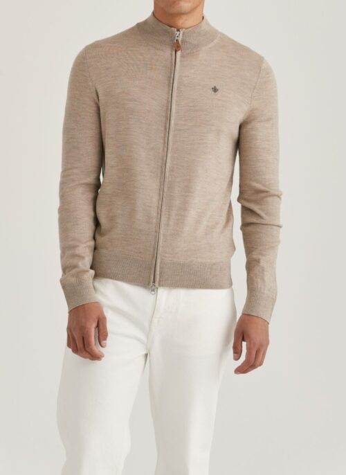 Merino Zip Cardigan - Khaki