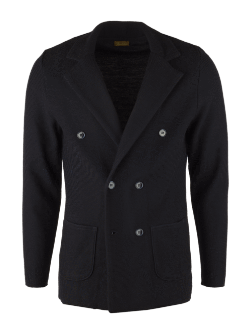 Blazer Knitted Double Breasted Texture Merino Wool - Marineblå