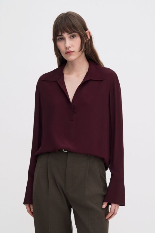 Half Placket Blouse - Burgunder