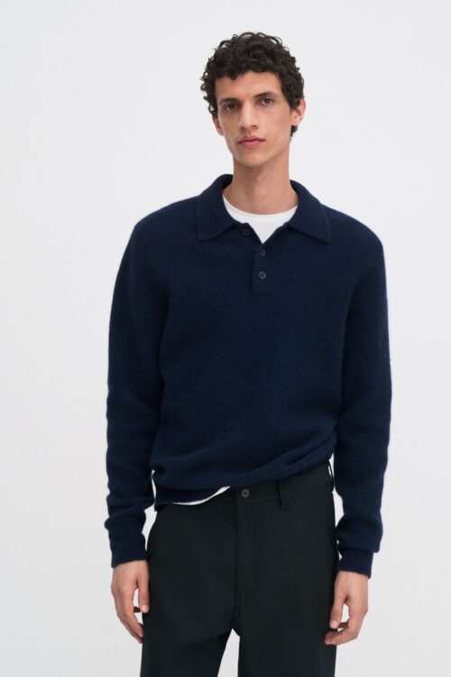 Yak Wool Polo Sweater - Marineblå