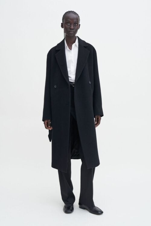 Soft Wool Belted Coat - Sort