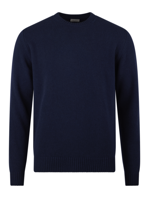 Sweater Knitted Crew Neck Carded Merino Wool - Marineblå