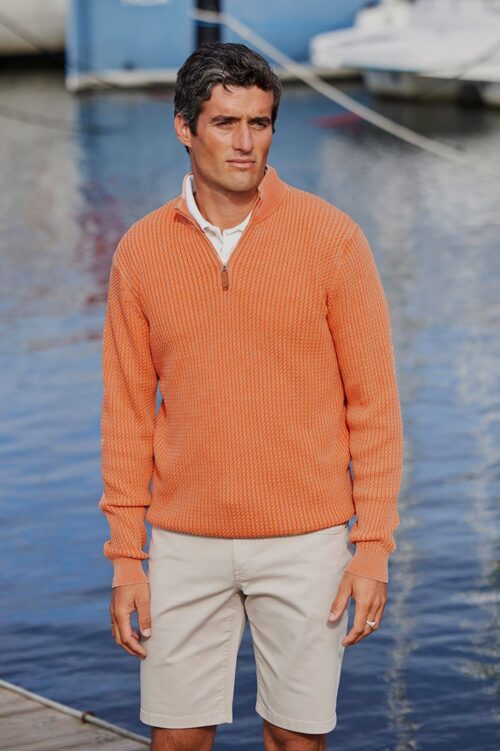 HALF ZIP VINTAGE WASH KNIT - Oransje