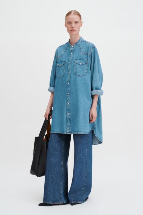 Western Denim Shirt Dress - Blå